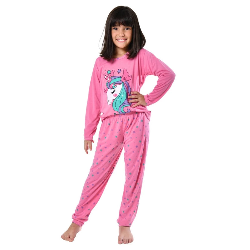 Pijama Infantil Menina Estampado Longo de Frio Roupa de Dormir Feminino Inverno