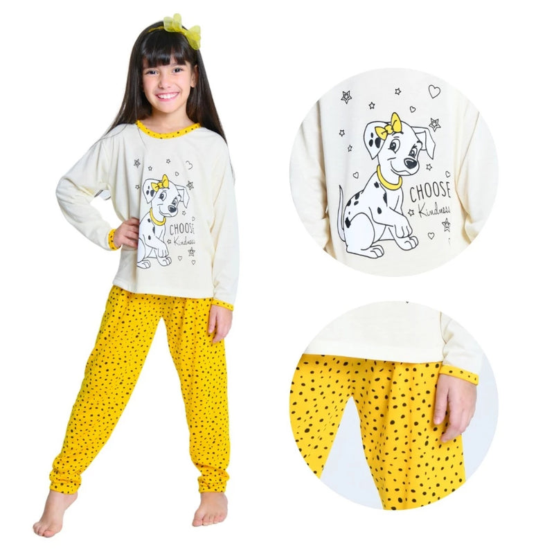 Pijama Infantil Menina Estampado Longo de Frio Roupa de Dormir Feminino Inverno