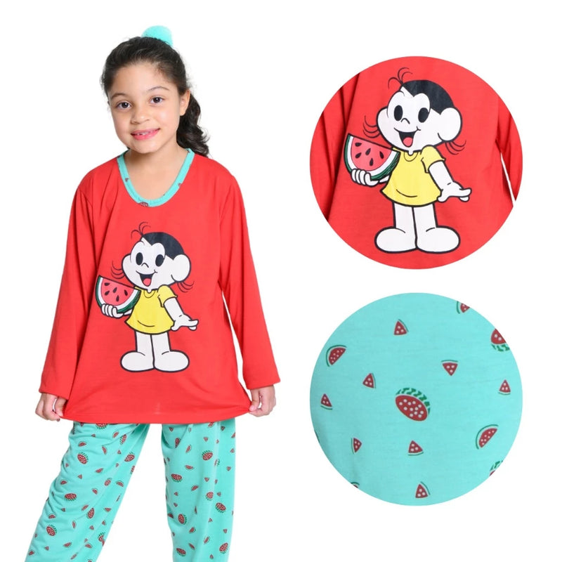 Pijama Infantil Menina Estampado Longo de Frio Roupa de Dormir Feminino Inverno