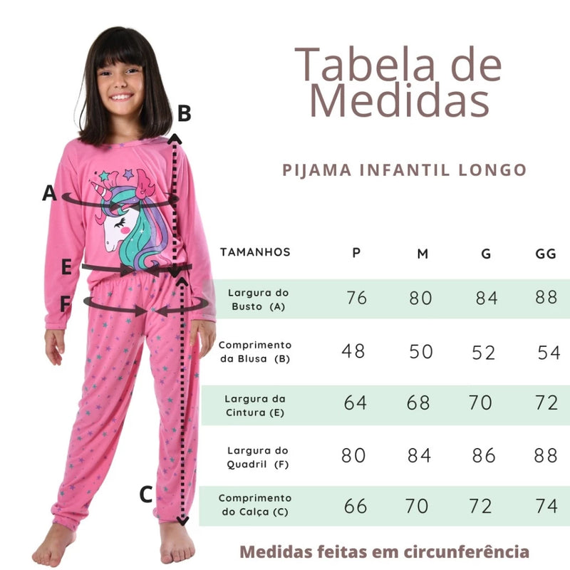 Pijama Infantil Menina Estampado Longo de Frio Roupa de Dormir Feminino Inverno