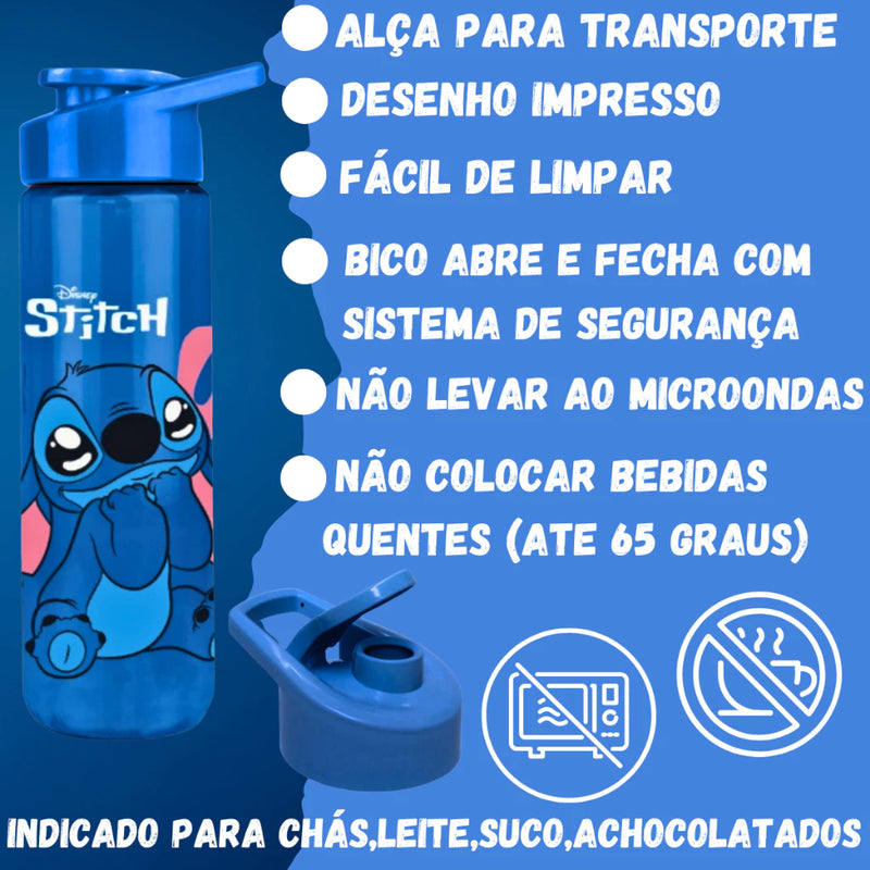 Garrafa De Água Stitch Squeeze 700ml  Escolar Academia Trabalho