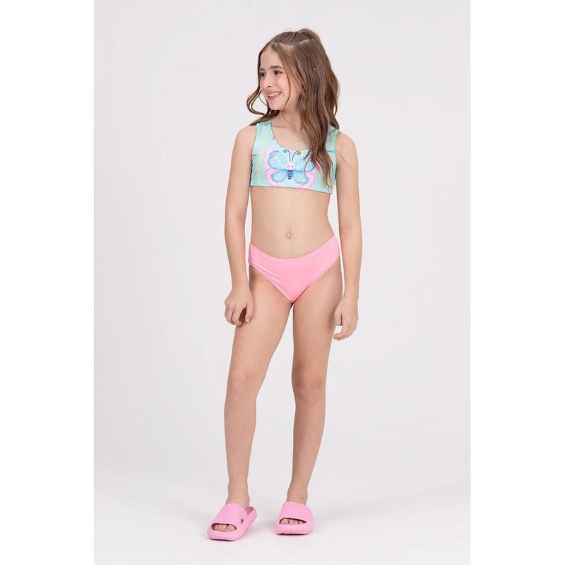 Conjunto Infantil Cropped UV 50+ Butterfly Verde