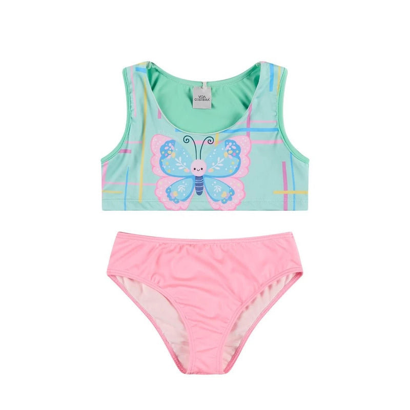 Conjunto Infantil Cropped UV 50+ Butterfly Verde